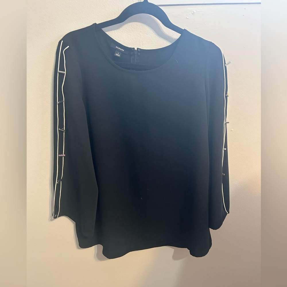 Alfani Black Blouse with White Trim